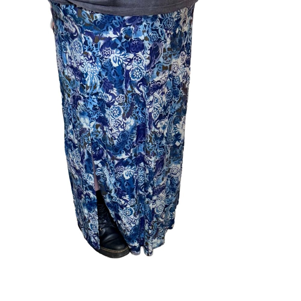 Maggie Lawrence Floral Midi Skirt Cottagecore Blue Olive Botanical L/XL - Picture 8 of 8